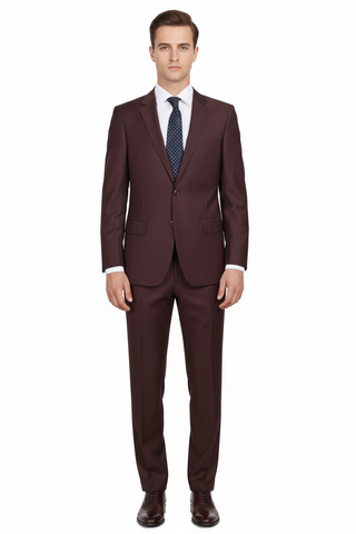 Novello Burgundy, Modern Fit, Pure Wool Suit by Tiglio Luxe - Burgundy
