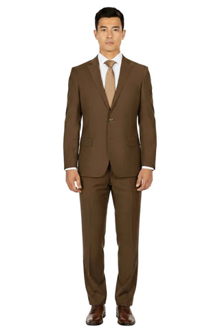 Porto, Slim Fit, Pure Wool Suit by Tiglio Luxe Tobacco
