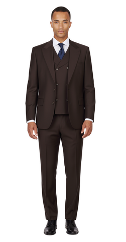 San Giovesse Brown, Pure Wool, Wide Leg Suit & Vest by Tiglio Rosso TIG1003