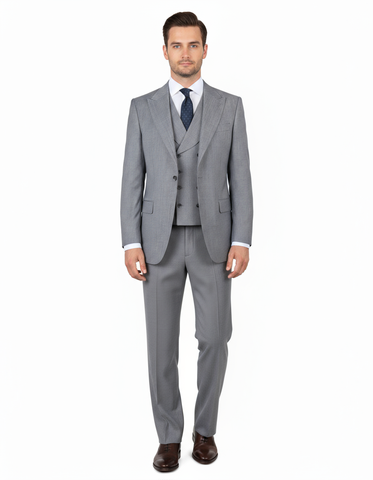 San Giovesse Light Gray Birdseye, Pure Wool, Wide Leg Suit & Vest by Tiglio Rosso TIG1018