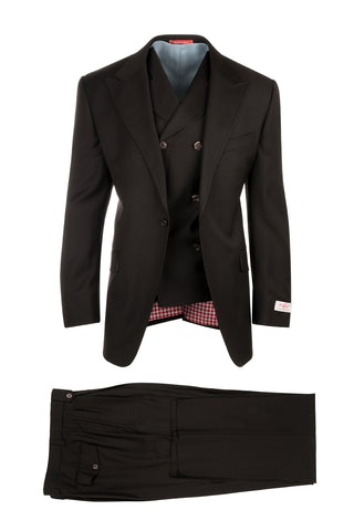 San Giovesse Brown and Black Houndstooth Pattern, Pure Wool, Wide Leg Suit & Vest by Tiglio Rosso 2707/1004