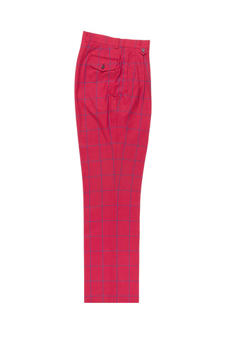 Red with Blue Windowpane Wide Leg, Wool Dress Pant 2586/2576 by Tiglio Luxe 38.419/1