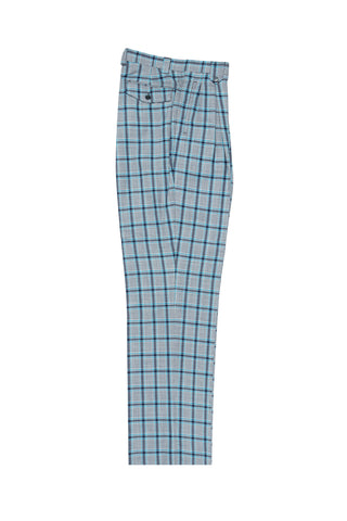 Gray with Navy and Dodger Blue Windowpane Wide Leg, Wool Dress Pant 2586/2576 by Tiglio Luxe 44268/1