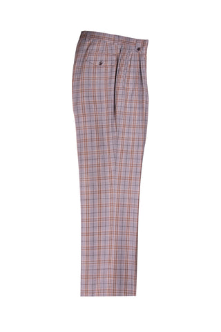 Gray with Brown Plaid Wide Leg Wool Dress Pant 2586/2576 by Tiglio Luxe FJ2203/1