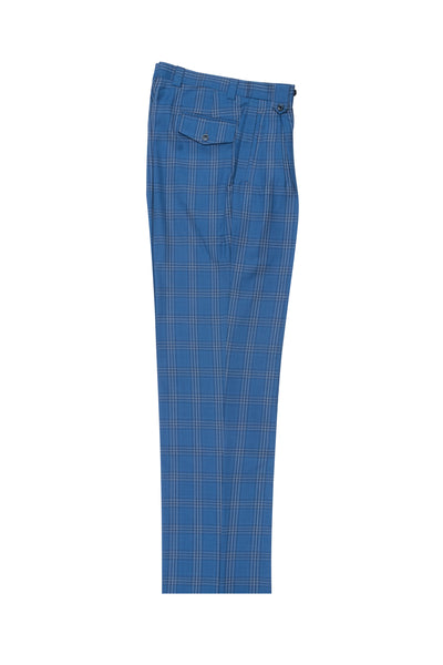 F.blue with navy windopane, Wide Leg Wool Dress Pant 2586/2576 by Tiglio Luxe LR74310/8