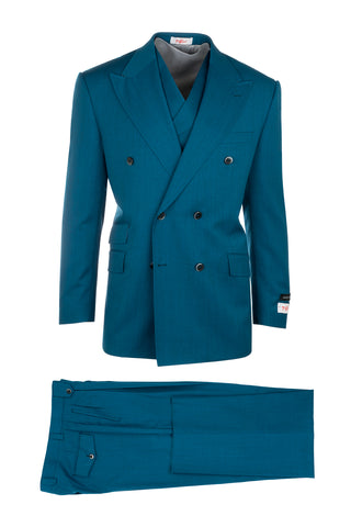 EST Teal, Pure Wool, Wide Leg Suit & Vest by Tiglio Rosso R899611/4500