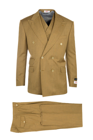 EST Dark Goldenrod, Pure Wool, Wide Leg Suit & Vest by Tiglio Rosso R899611/4502