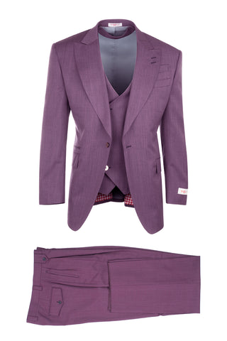 Rosso Raspberry, Pure Wool,  Wide Leg Suit & Vest by Tiglio Rosso R899611/4504