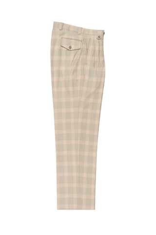 Tan with orange windowpane, Wide Leg Wool Dress Pant 2586/2576 by Tiglio Luxe RQ207/13/2