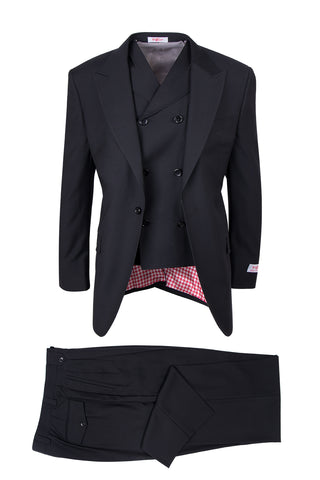 San Giovesse Black, Pure Wool, Wide Leg Suit & Vest by Tiglio Rosso TIG1001