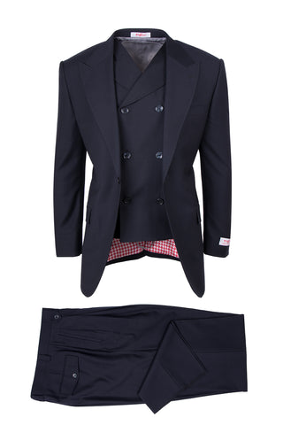 San Giovesse Navy, Pure Wool, Wide Leg Suit & Vest by Tiglio Rosso TIG1002