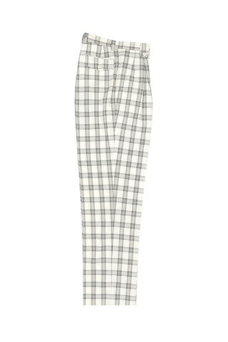 Offwhite with Black Windowpane Wide Leg, Wool Dress Pant 2586/2576 by Tiglio Luxe V986.4136/1