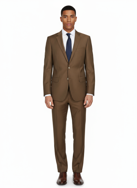 Novello Tobacco, Modern Fit, Pure Wool Suit by Tiglio Luxe - Tobacco