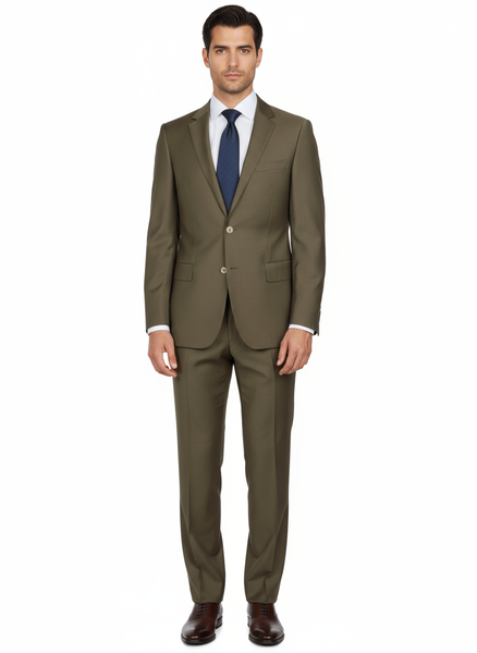 Novello Olive, Modern Fit, Pure Wool Suit by Tiglio Luxe - Olive