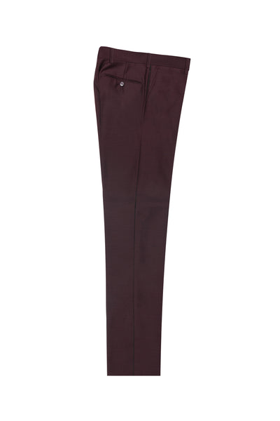 Burgundy Flat Front Slim Fit Wool Dress Pant 2564 by Tiglio Luxe BURGUNDY