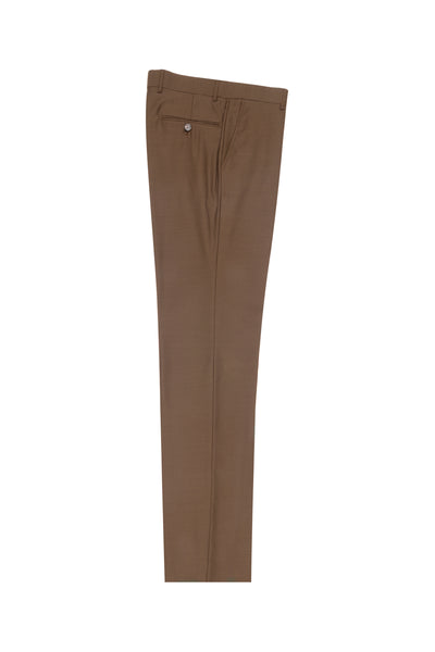 Tobacco Flat Front Slim Fit Wool Dress Pant 2564 by Tiglio Luxe