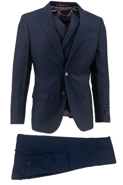 Porto Slim Fit, Pure Wool Suit & Vest by Tiglio Luxe TIG1036