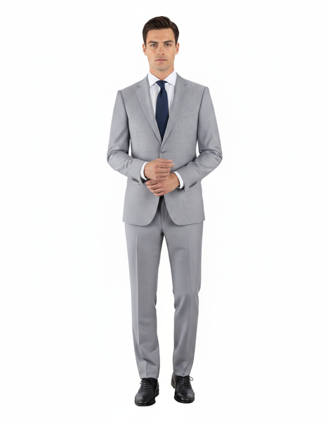 Novello Light Gray Herringbone, Modern Fit, Pure Wool Suit by Tiglio Luxe 12A005