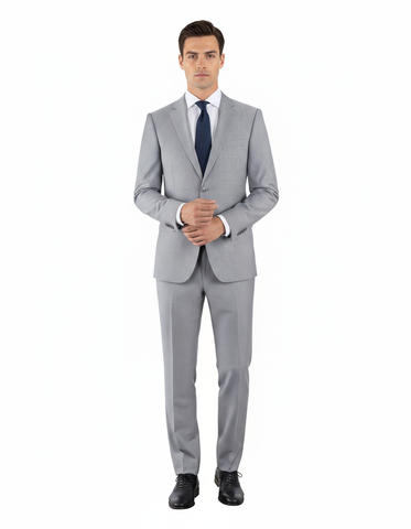 Novello Light Gray Herringbone, Modern Fit, Pure Wool Suit by Tiglio Luxe 12A005