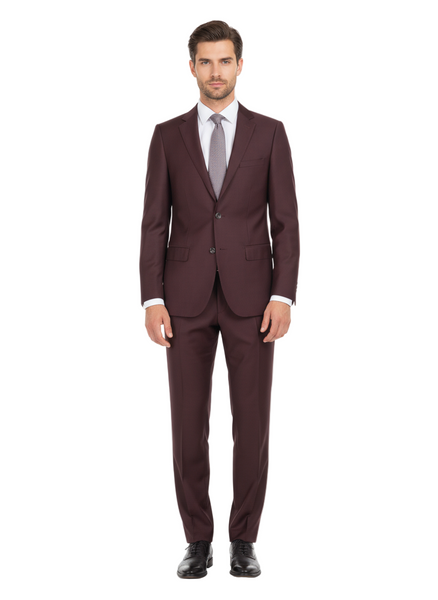 Porto Burgundy, Slim Fit, Pure Wool Suit by Tiglio Luxe - Burgundy