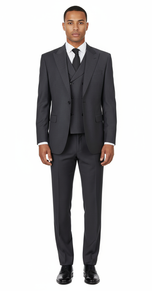 San Giovesse Charcoal Gray, Pure Wool, Wide Leg Suit & Vest by Tiglio Rosso TIG1010