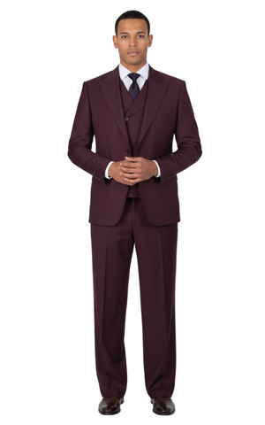 San Giovesse Burgundy, Pure Wool, Wide Leg Suit & Vest by Tiglio Rosso