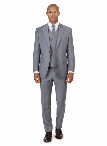 San Giovesse Light Gray, Pure Wool, Wide Leg Suit & Vest by Tiglio Rosso E09063/26