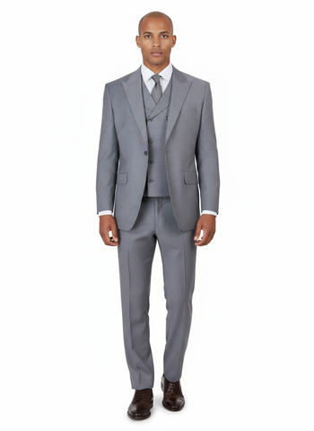 San Giovesse Light Gray, Pure Wool, Wide Leg Suit & Vest by Tiglio Rosso E09063/26