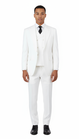 San Giovesse Off-White, Pure Wool, Wide Leg Suit & Vest by Tiglio Rosso