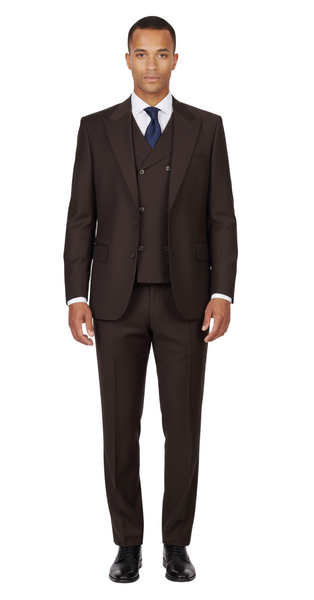 San Giovesse Brown, Pure Wool, Wide Leg Suit & Vest by Tiglio Rosso TIG1003