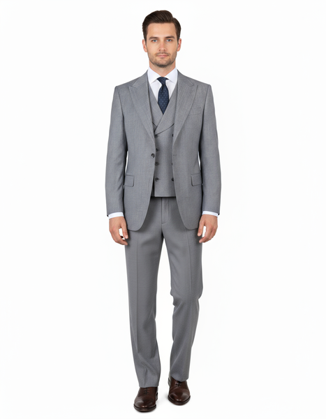 San Giovesse Light Gray Birdseye, Pure Wool, Wide Leg Suit & Vest by Tiglio Rosso TIG1018