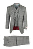 San Giovesse Gray with Black and Purple Plaid/Windowpane, Pure Wool, Wide Leg Suit & Vest by Tiglio Rosso 13165/1