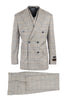 EST Tan with White and Navy Blue Windowpane, Pure Wool, Wide Leg Suit & Vest by Tiglio Rosso 286419/2
