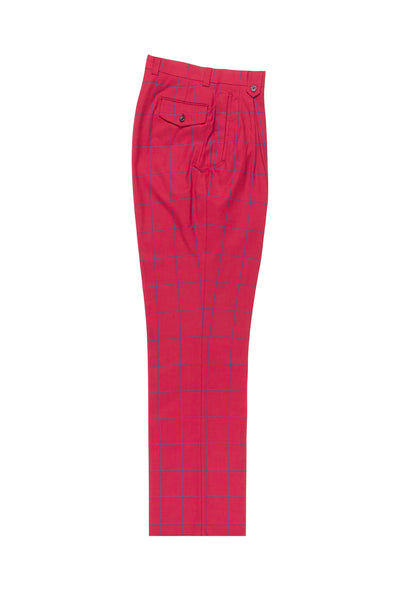 Red with Blue Windowpane Wide Leg, Wool Dress Pant 2586/2576 by Tiglio Luxe 38.419/1