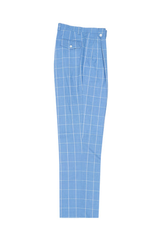 Sky Blue with White Windowpane Wide Leg, Wool Dress Pant 2586/2576 by Tiglio Luxe 404150/2