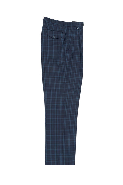 Steel Blue with Bright Blue and Navy Windowpane Wide Leg, Wool Dress Pant 2586/2576 by Tiglio Luxe 55126/1