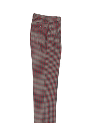 Tan, Gray and Red Check Wide Leg, Wool Dress Pant 2586/2576 by Tiglio Luxe 74274/12