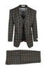 Rosso Brown with Blue Plaid/Windowpane Pure Wool, Wide Leg Suit & Vest by Tiglio Rosso 92209/2