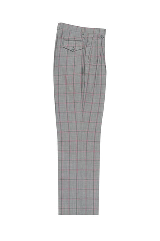 Light Gray with Pink and Medium Gray Windowpane Wide Leg, Wool Dress Pant 2586/2576 by Tiglio Luxe 97.112/1