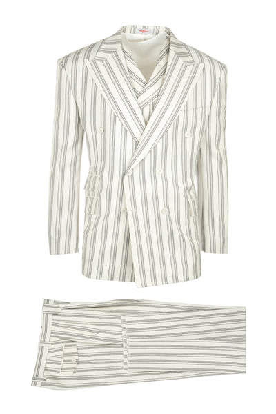 EST Offwhite with Black Stripes, Pure Wool, Wide Leg Suit & Vest by Tiglio Rosso B963766/182/1