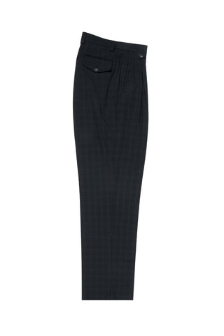 Black with Whitish Gray Windowpane Wide Leg, Wool Dress Pant 2586/2576 by Tiglio Luxe FT1323/3