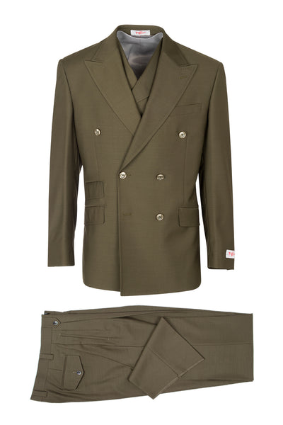 EST OLIVE, Pure Wool, Wide Leg Suit & Vest by Tiglio Rosso