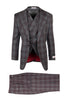 New Rosso Gray with Red Windowpane, Pure Wool, Wide Leg Suit & Vest by Tiglio Rosso R7412/6