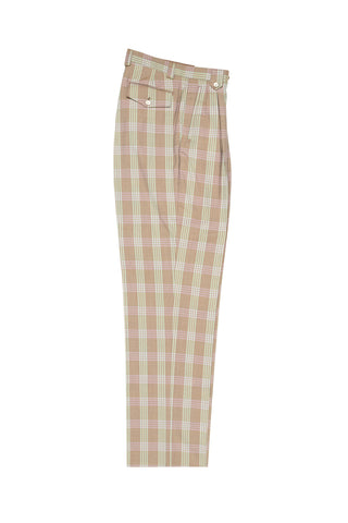 Tan, Pink and Green Windowpane Wide Leg, Wool Dress Pant 2586/2576 by Tiglio Luxe RS6301/2
