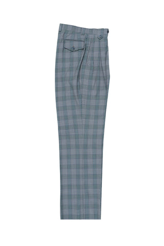 Gray with Green and Navy Plaid/Windowpane Wide Leg, Wool Dress Pant 2586/2576 by Tiglio Luxe RS6371/1