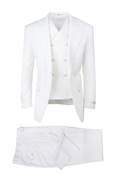 San Giovesse Off-White, Pure Wool, Wide Leg Suit & Vest by Tiglio Rosso