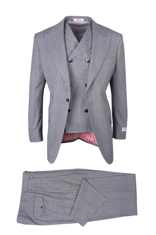 San Giovesse Light Gray Birdseye, Pure Wool, Wide Leg Suit & Vest by Tiglio Rosso TIG1018