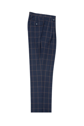 Navy with salmon windopane, Wide Leg Wool Dress Pant 2586/2576 by Tiglio Luxe T7033/3