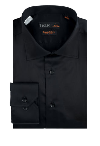 Black Dress Shirt, Regular Cuff, by Tiglio Genova RC TIG3014