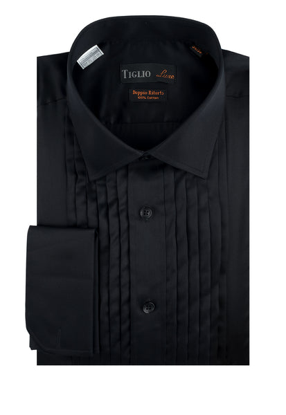 Black Tuxedo Shirt, French Cuff, by Tiglio